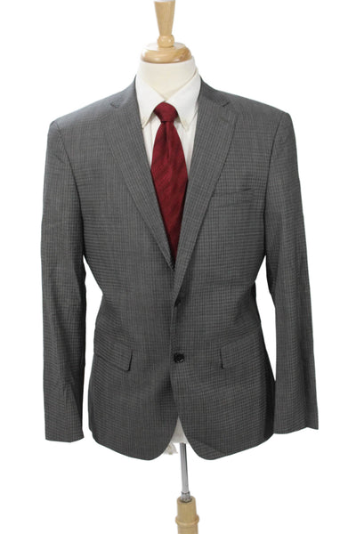 John Varvatos Star USA Mens Suit Jacket Gray Check 100% Wool Button Collared Siz