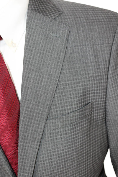 John Varvatos Star USA Mens Suit Jacket Gray Check 100% Wool Button Collared Siz