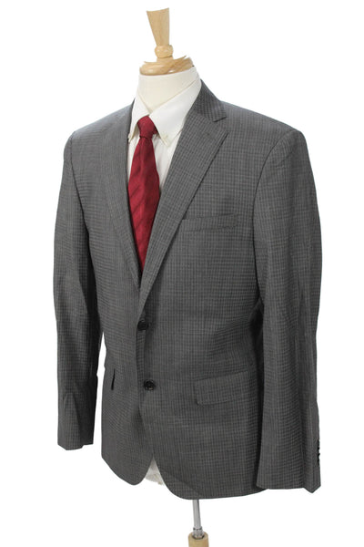 John Varvatos Star USA Mens Suit Jacket Gray Check 100% Wool Button Collared Siz