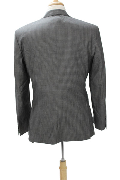 John Varvatos Star USA Mens Suit Jacket Gray Check 100% Wool Button Collared Siz