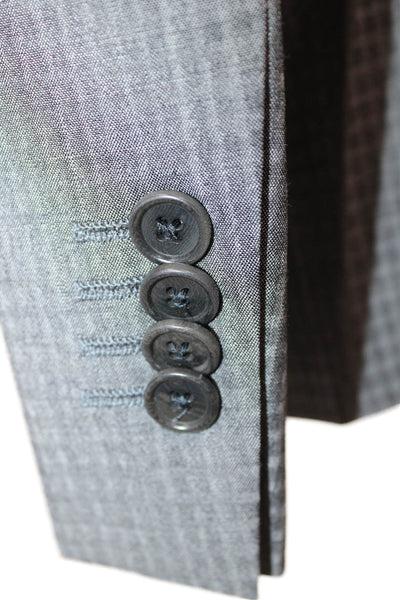 John Varvatos Star USA Mens Suit Jacket Gray Check 100% Wool Button Collared Siz