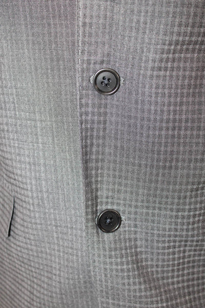 John Varvatos Star USA Mens Suit Jacket Gray Check 100% Wool Button Collared Siz