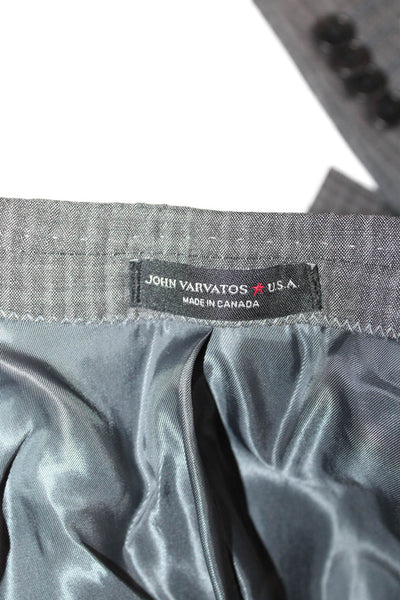 John Varvatos Star USA Mens Suit Jacket Gray Check 100% Wool Button Collared Siz