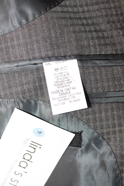 John Varvatos Star USA Mens Suit Jacket Gray Check 100% Wool Button Collared Siz