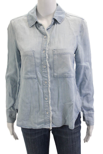 Cloth & Stone Women Collared Button-Up Tencel Blouse Light Blue Size XS