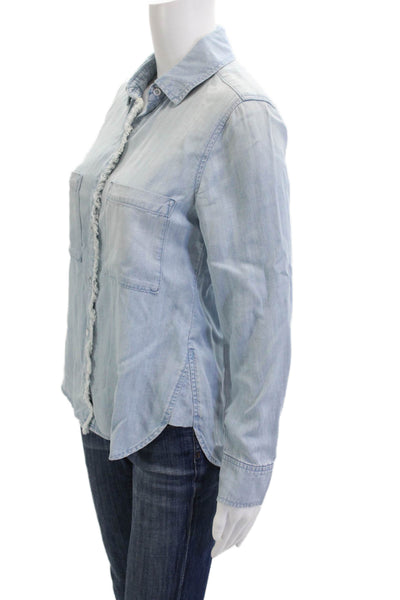 Cloth & Stone Women Collared Button-Up Tencel Blouse Light Blue Size XS