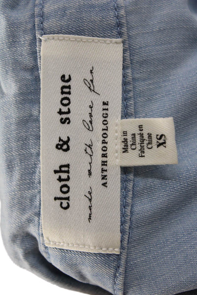 Cloth & Stone Women Collared Button-Up Tencel Blouse Light Blue Size XS