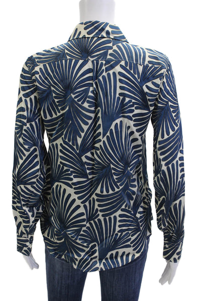 Hartford Women Collared Floral Button-Up Blouse Blue Viscose Long Sleeve Size 0