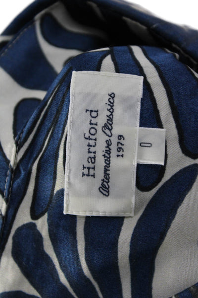 Hartford Women Collared Floral Button-Up Blouse Blue Viscose Long Sleeve Size 0