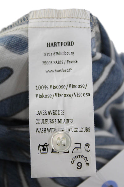 Hartford Women Collared Floral Button-Up Blouse Blue Viscose Long Sleeve Size 0
