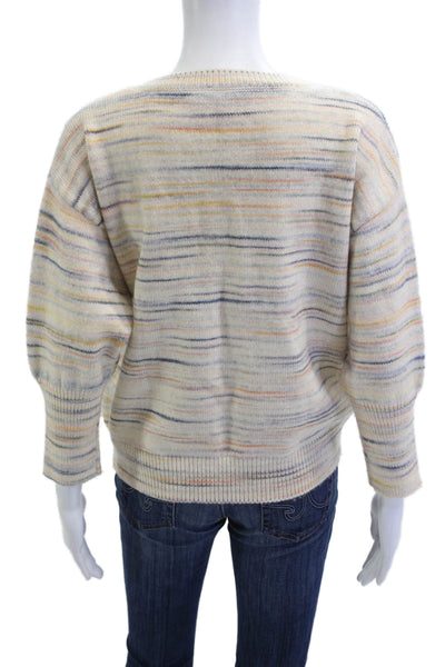 Sundays Unisex Striped V-Neck Pullover Sweater Beige 3/4 Sleeve Size S