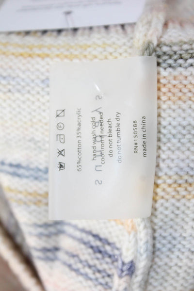 Sundays Unisex Striped V-Neck Pullover Sweater Beige 3/4 Sleeve Size S