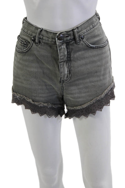 Free People Unisex Bohemian Gray Cotton Button Shorts Size 28