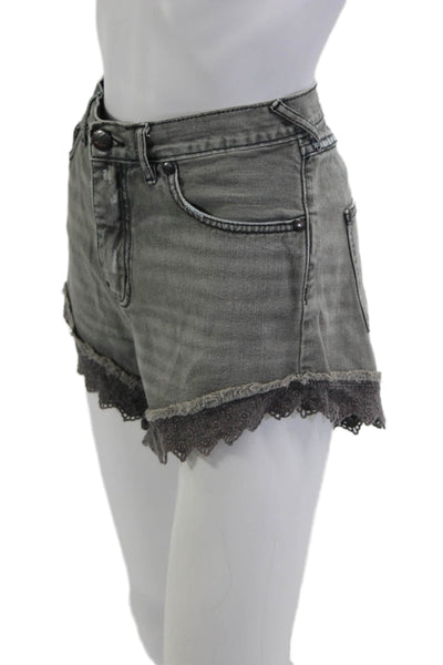 Free People Unisex Bohemian Gray Cotton Button Shorts Size 28