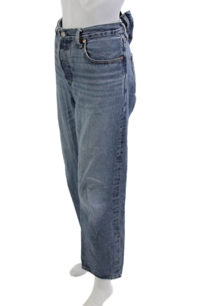 Levis Unisex Cropped Straight Jeans Blue Mid Rise Button Size 29