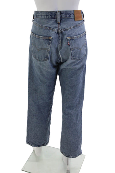 Levis Unisex Cropped Straight Jeans Blue Mid Rise Button Size 29