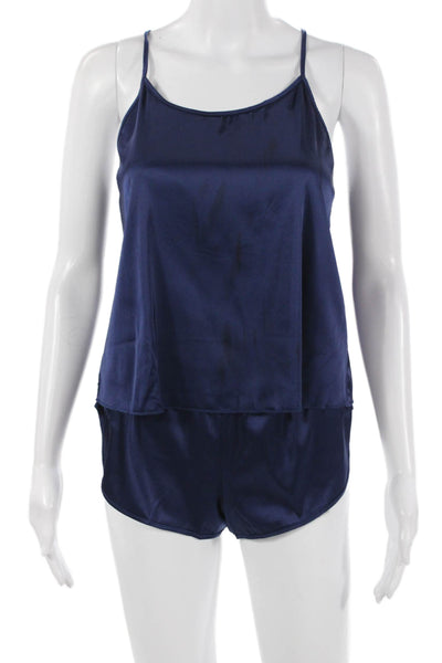 Ekouaer Womens Satin Spaghetti Strap Pajama Set Dark Blue Size XS