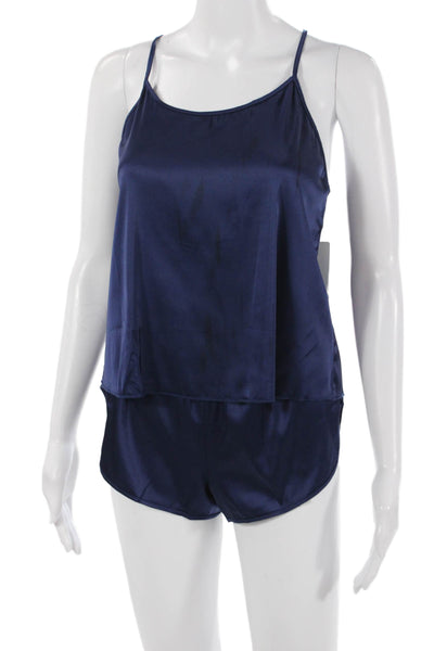 Ekouaer Womens Satin Spaghetti Strap Pajama Set Dark Blue Size XS