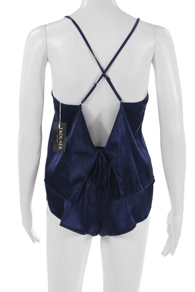 Ekouaer Womens Satin Spaghetti Strap Pajama Set Dark Blue Size XS