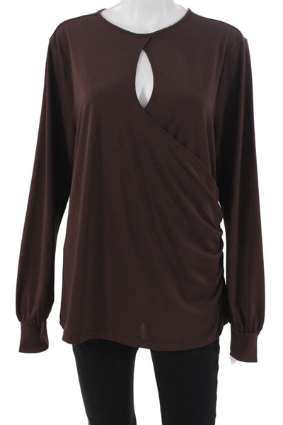 Universal Standard Womens Brown Long Sleeve Button Solid Blouse Size S