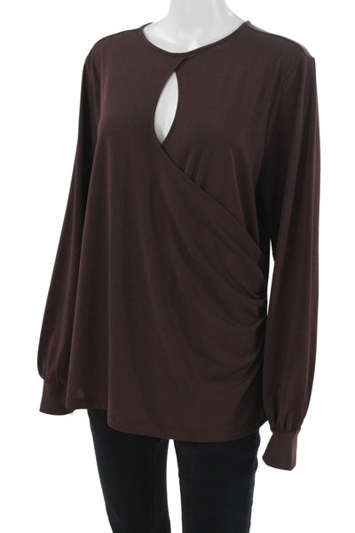 Universal Standard Womens Brown Long Sleeve Button Solid Blouse Size S