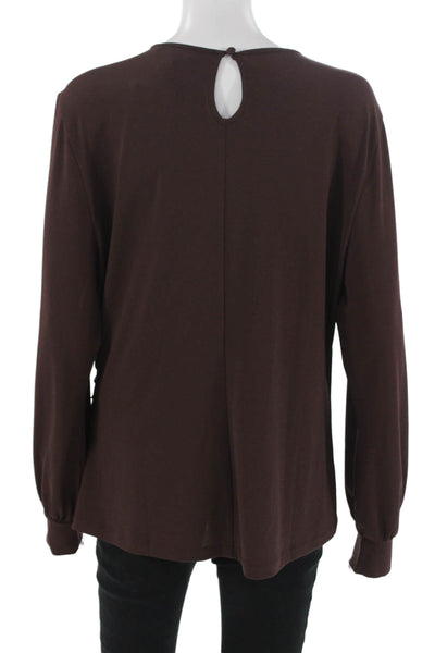 Universal Standard Womens Brown Long Sleeve Button Solid Blouse Size S