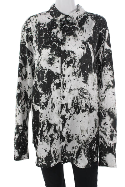 Zara Mens Point Collar Black Graphic Button-Up Shirt Size L