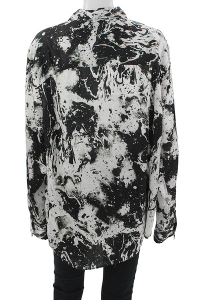 Zara Mens Point Collar Black Graphic Button-Up Shirt Size L
