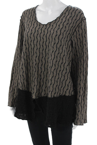 Noblu Womens Bohemian V Neck Tunic Top Beige Long Sleeve Cotton Spandex Size S