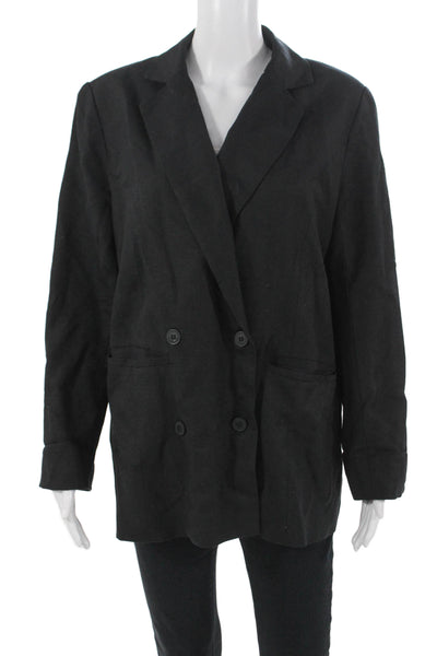 Lioness Unisex Black Collared Linen Blend Blazer Long Sleeve Size S