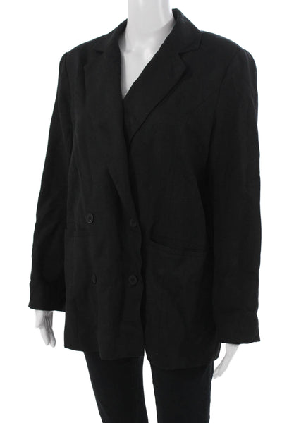 Lioness Unisex Black Collared Linen Blend Blazer Long Sleeve Size S