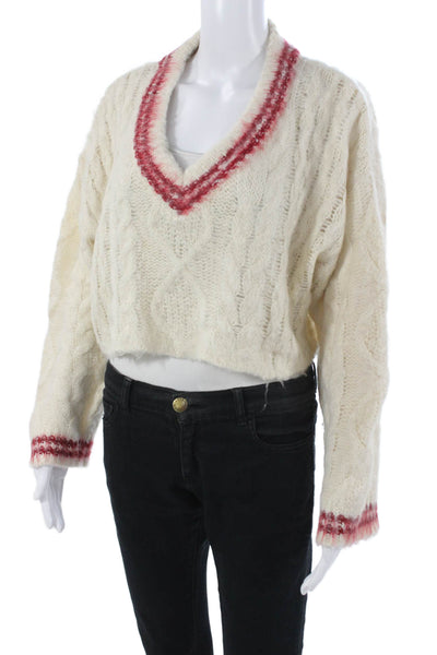 The Ragged Priest Unisex Pullover V-Neck Beige Acrylic 90s Long Sleeve Size S