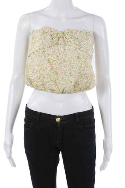 Cami Womens Camisole Cropped Beige Linen Floral Tie Sleeveless Boho Size XS