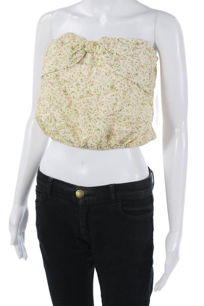 Cami Womens Camisole Cropped Beige Linen Floral Tie Sleeveless Boho Size XS