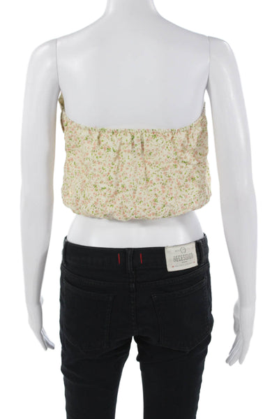 Cami Womens Camisole Cropped Beige Linen Floral Tie Sleeveless Boho Size XS