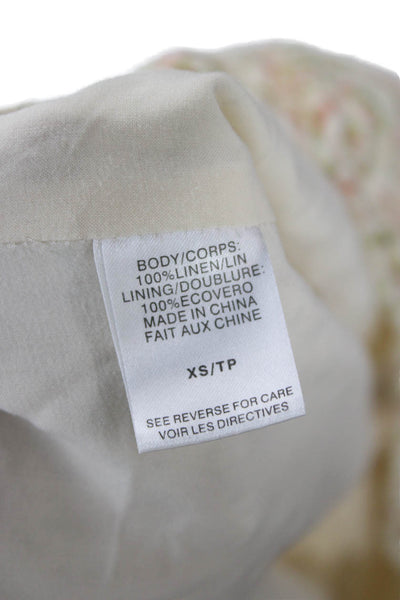 Cami Womens Camisole Cropped Beige Linen Floral Tie Sleeveless Boho Size XS