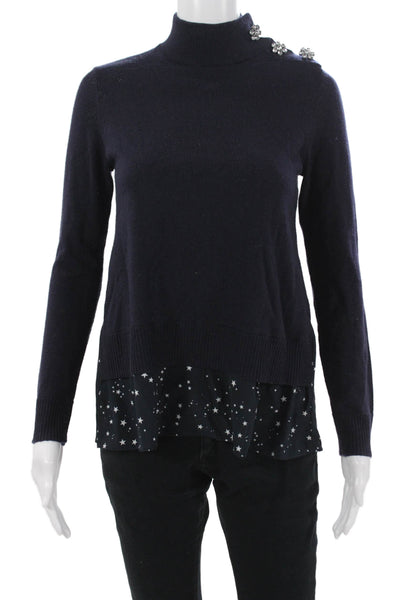 Broome Street Unisex Pullover Sweater Dark Blue Mock Neck Stars Size XS