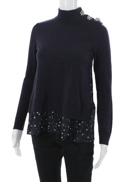 Broome Street Unisex Pullover Sweater Dark Blue Mock Neck Stars Size XS