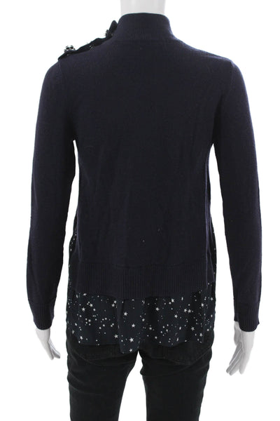 Broome Street Unisex Pullover Sweater Dark Blue Mock Neck Stars Size XS