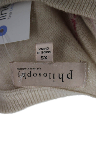 philosophy Unisex Pullover Sweater 100% Cashmere Beige Crew Neck Stars Size XS