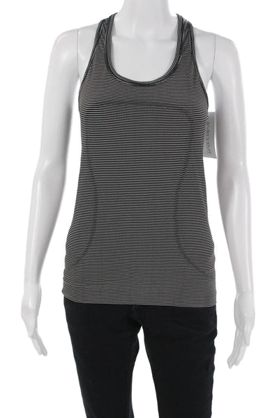 Lululemon Women Striped Black Basic Tank Round Neck Nylon Blend Size S
