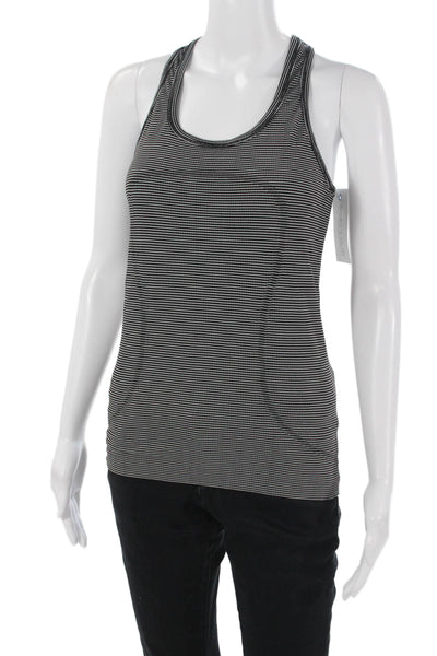 Lululemon Women Striped Black Basic Tank Round Neck Nylon Blend Size S