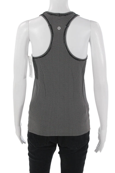 Lululemon Women Striped Black Basic Tank Round Neck Nylon Blend Size S