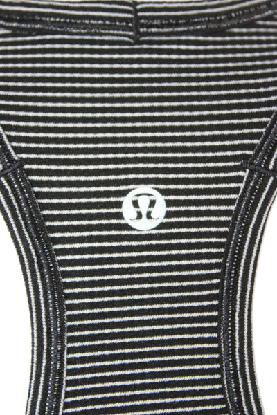 Lululemon Women Striped Black Basic Tank Round Neck Nylon Blend Size S