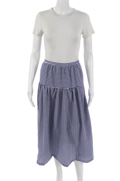 ASTR Womens Peasant Check Midi Skirt Blue Size S