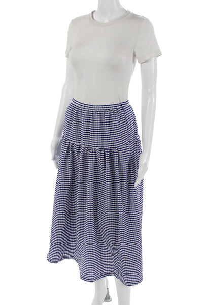 ASTR Womens Peasant Check Midi Skirt Blue Size S