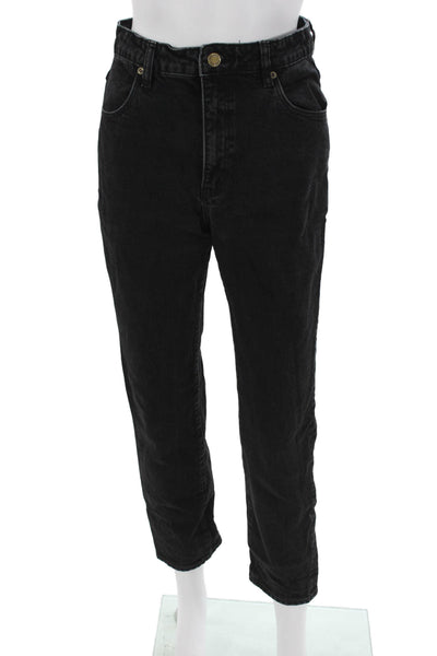 Rollas Womens Mom Cropped Jeans Black Button Mid Rise Cotton Blend Size 27