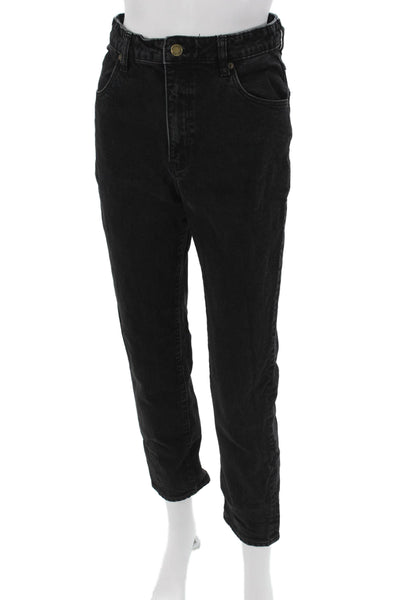 Rollas Womens Mom Cropped Jeans Black Button Mid Rise Cotton Blend Size 27