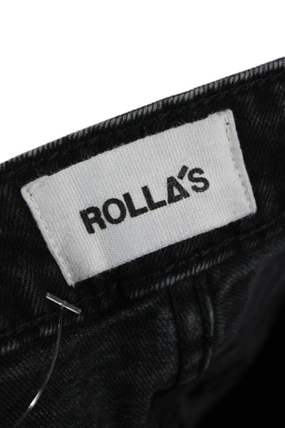 Rollas Womens Mom Cropped Jeans Black Button Mid Rise Cotton Blend Size 27