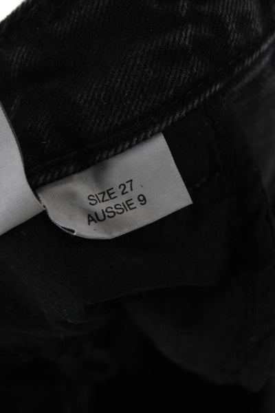 Rollas Womens Mom Cropped Jeans Black Button Mid Rise Cotton Blend Size 27